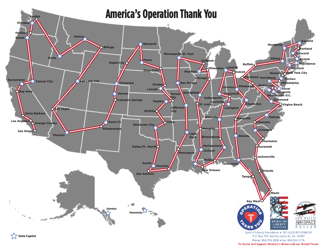 Map for America’s Operation Thank You: Relay in the Sky