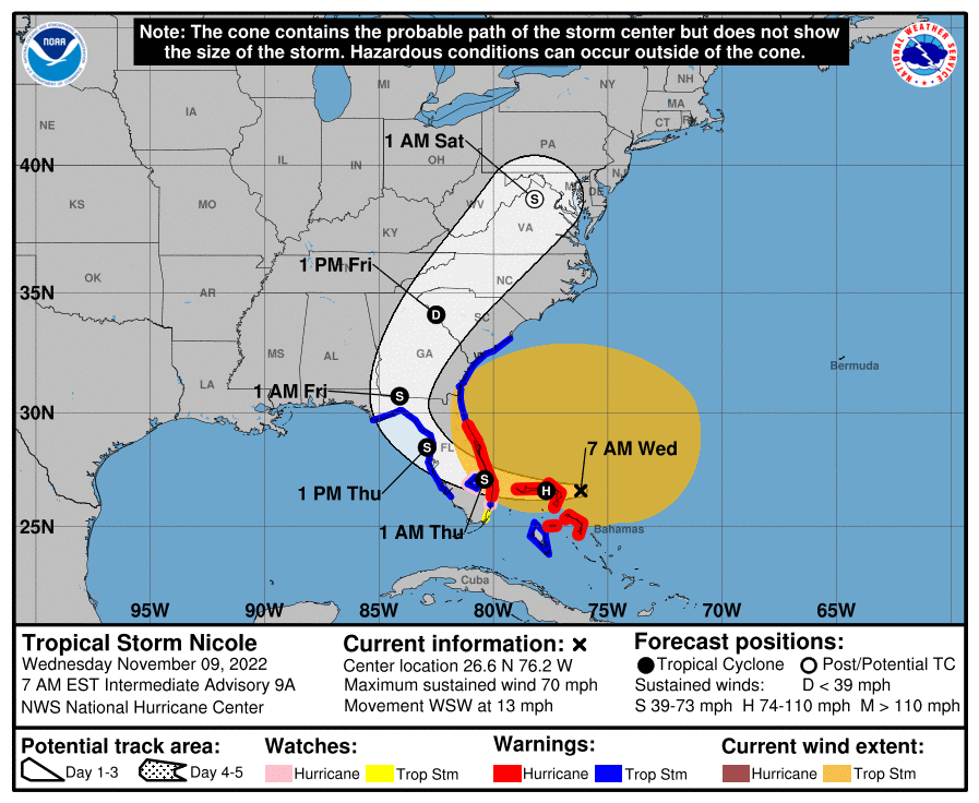 Tropical Storm Nicole, Advisory #9A