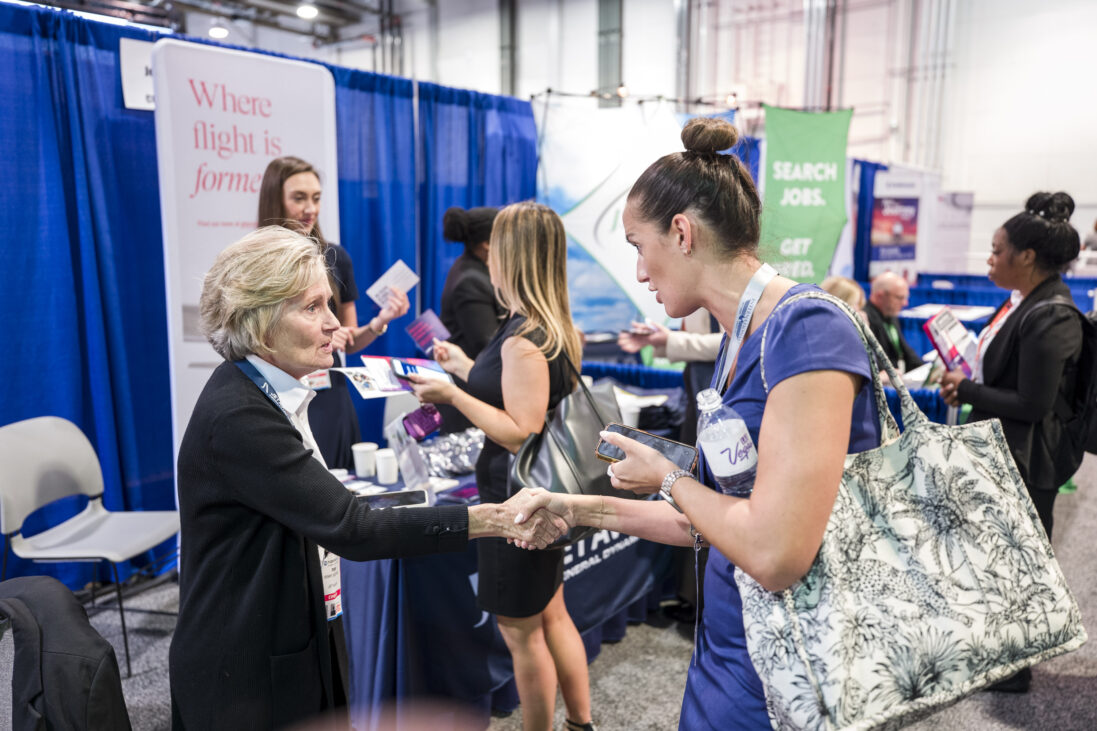 During the Career Fair at NBAA-BACE, some exhibitors brought their recruiters onsite to engage with college-aged students, attendees already working in business aviation and other job seekers, including those making the mid-career transition from the military.